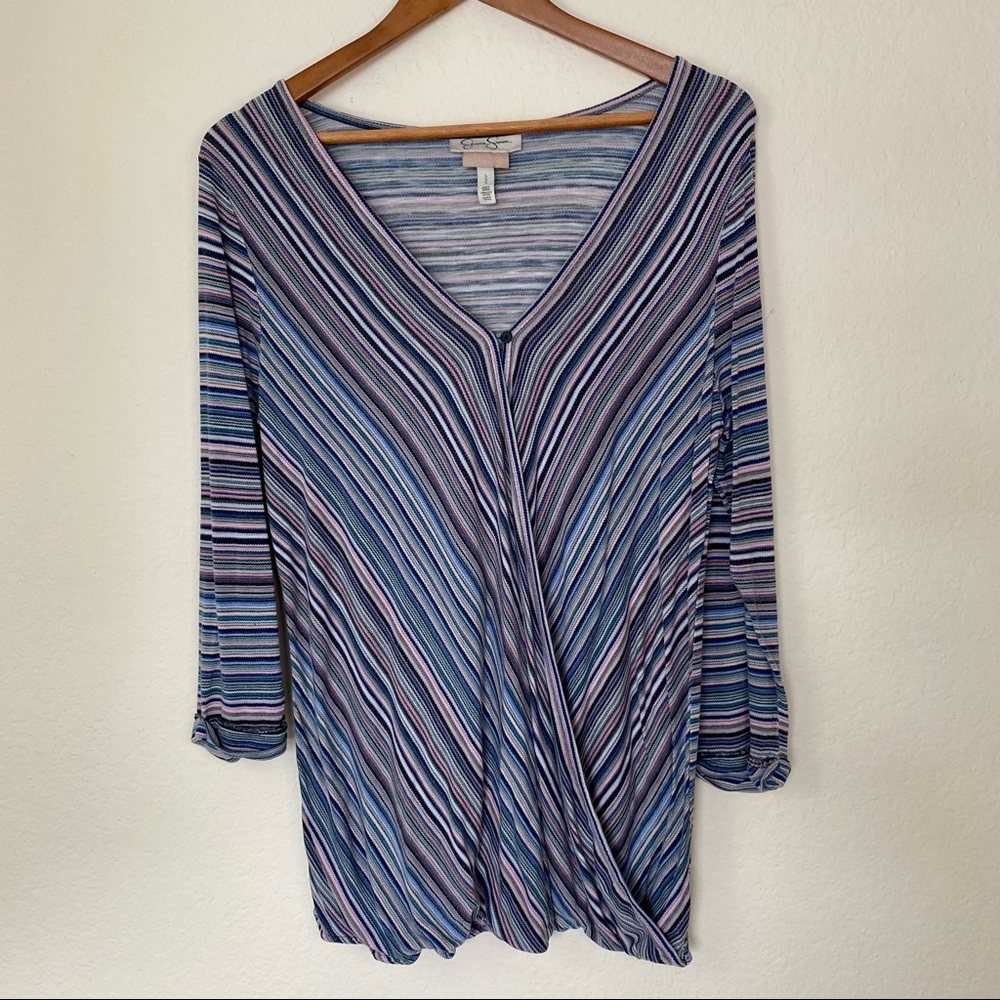 Jessica Simpson purple and pink striped nursing 3/4 length sleeved shirt